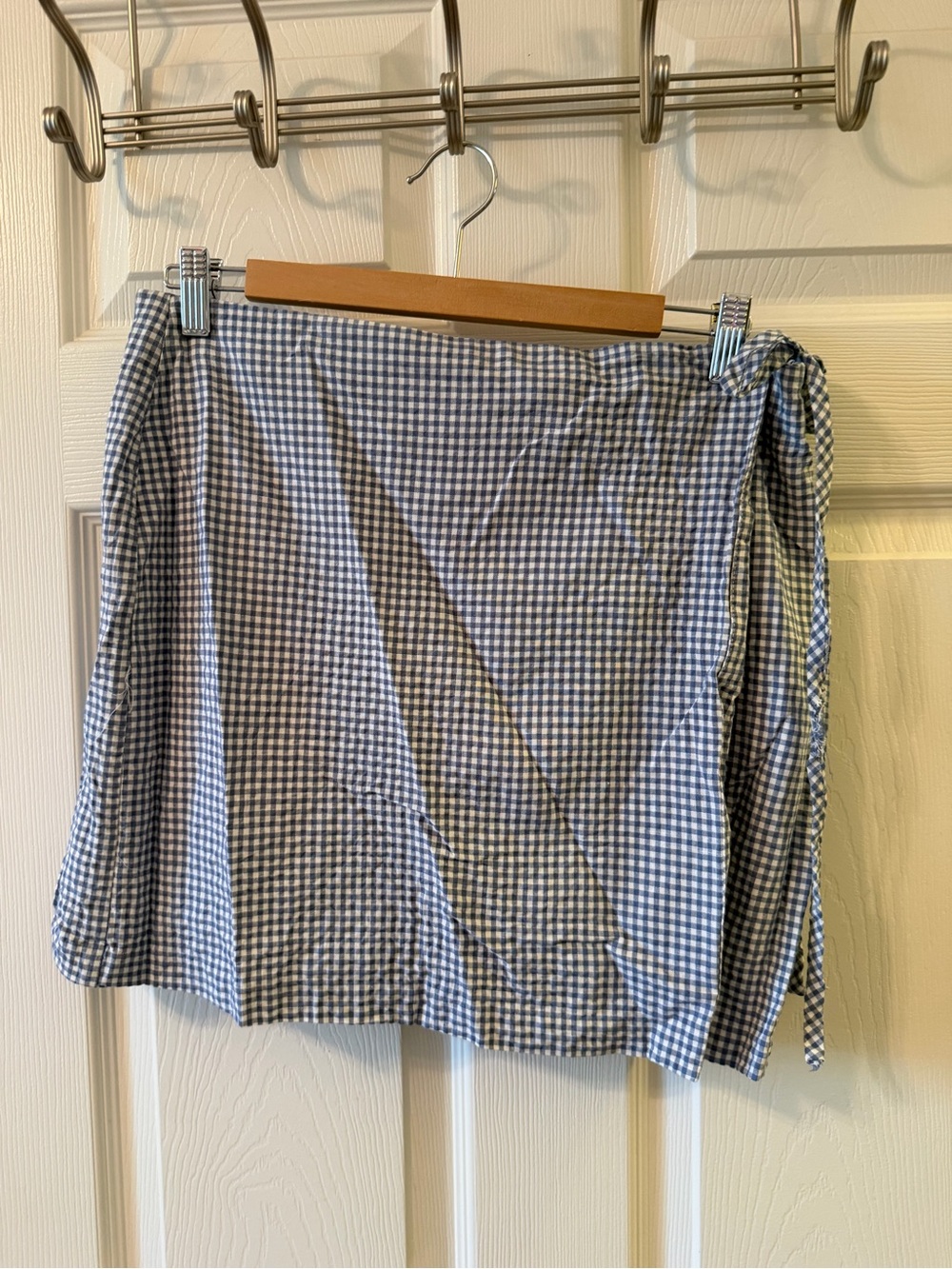 Mod Ref Blue Gingham Tie-Wrap Mini Skirt